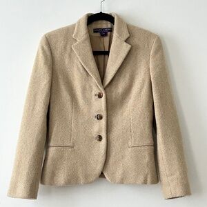 Ralph Lauren Collection Purple Label 100% Cashmere Beige Herringone Blazer